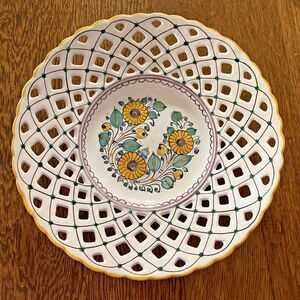 VTG Modra Art Pottery Plate Reticulated Woven Border Flowers 10.25” EUC